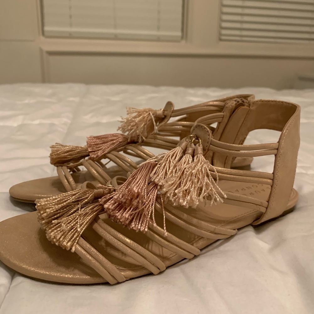 Lauren Conrad tassel pink and gold sandals